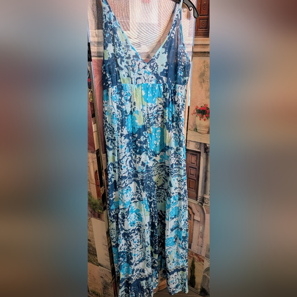 Blue and Green Patterned Maxi Dress